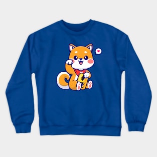 Cute Lucky Shiba Inu Holding Gold Coin Cartoon Crewneck Sweatshirt